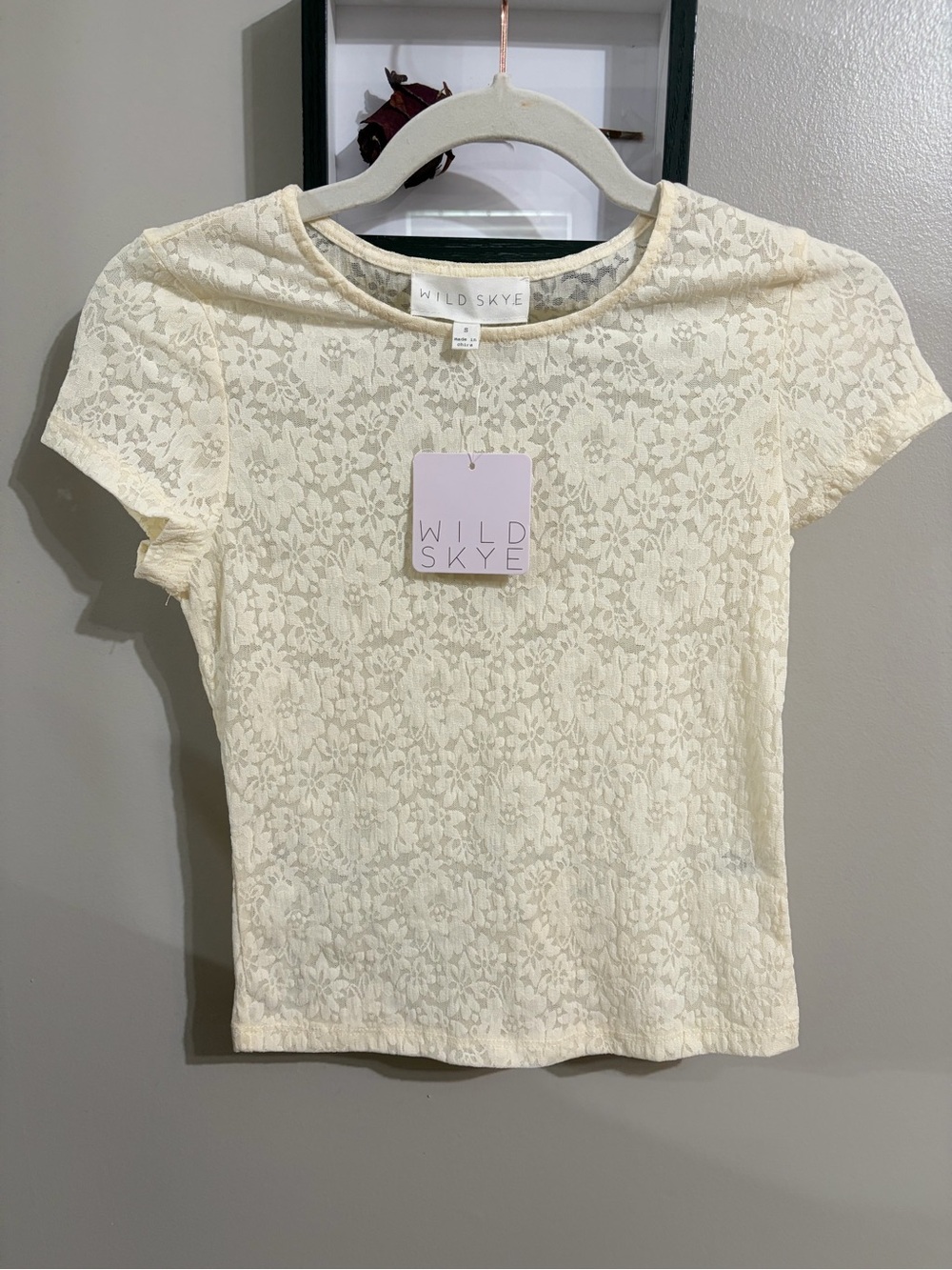 Wild Skyé Women's Cream Lace Short-Sleeve Top